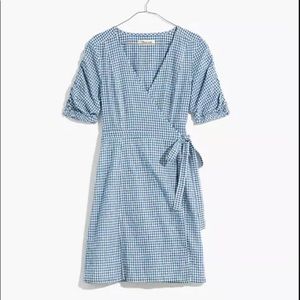 Madewell Gingham Shirred-Sleeve Wrap Dress